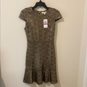 New Michael Kors Metallic Foil Print Dress In Size XS